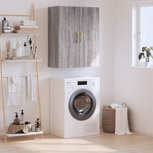 Berkfield Home Wall Mounted Grey Modern Cabinet with Hinged Doors W/D/H: 69.5 x 34 x 90 cm