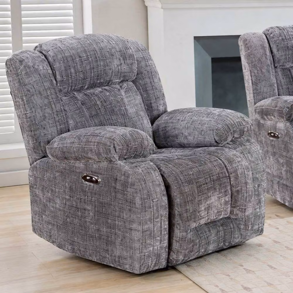 Furnishings For Less UK Unico Grey Fabric 3 Piece Reclining Sofa Suite with 3 Seater Sofa, 2 Armchairs, USB Charging and Cup Holders – 1