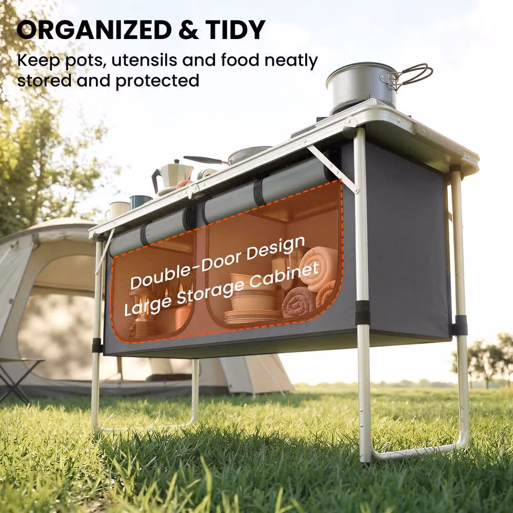 Outsunny Folding Portable Camping Cupboard with Storage in Silver – 5