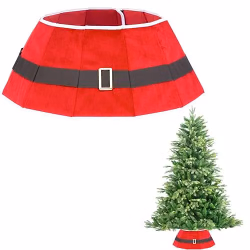 Shatchi Red Velvet Foldable Christmas Tree Skirt Base Cover