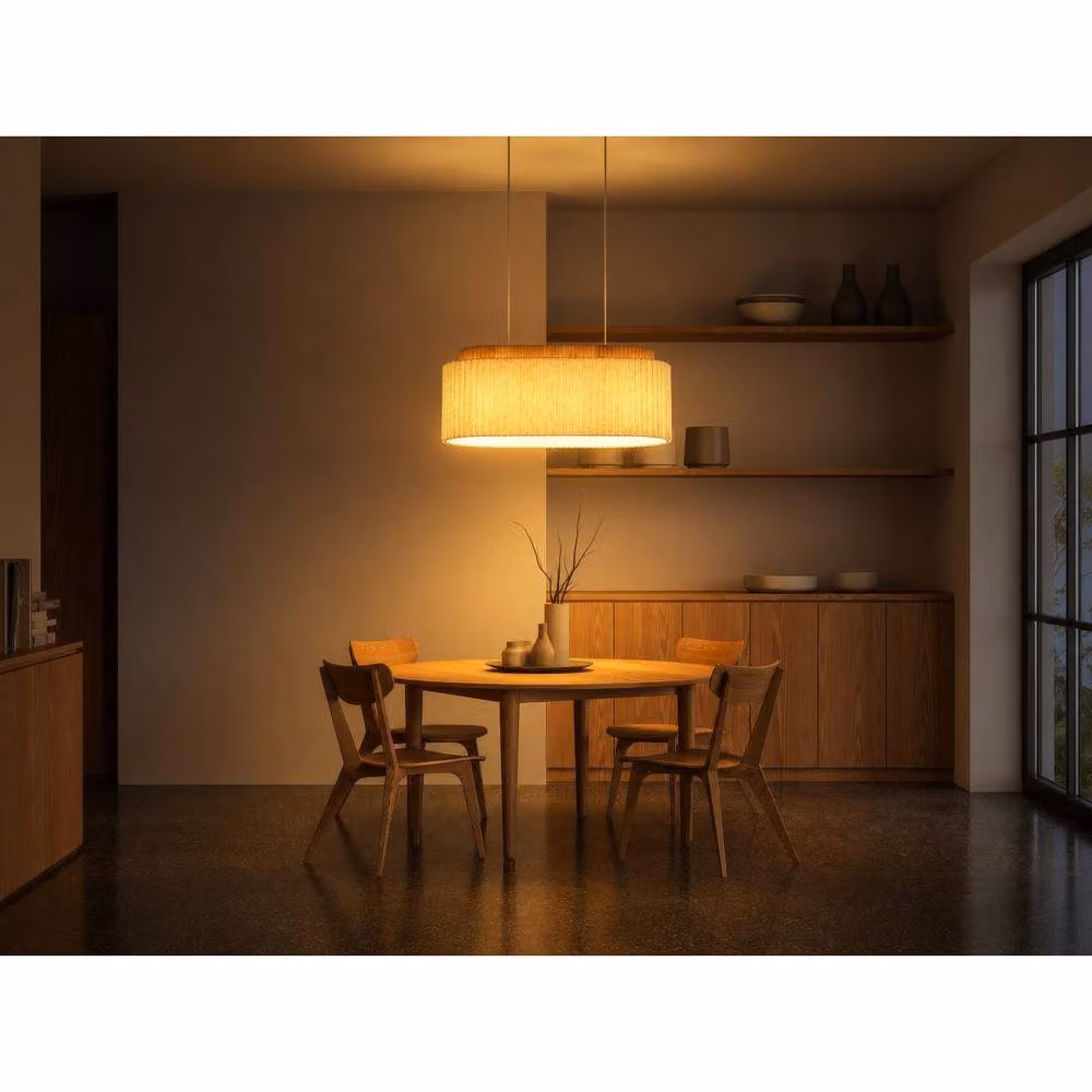 Globo Lighting Jannie Bar Pendant Ceiling Light in Brown and Beige with Wood and Fabric Shade, Height Adjustable, 3x E27 – 5