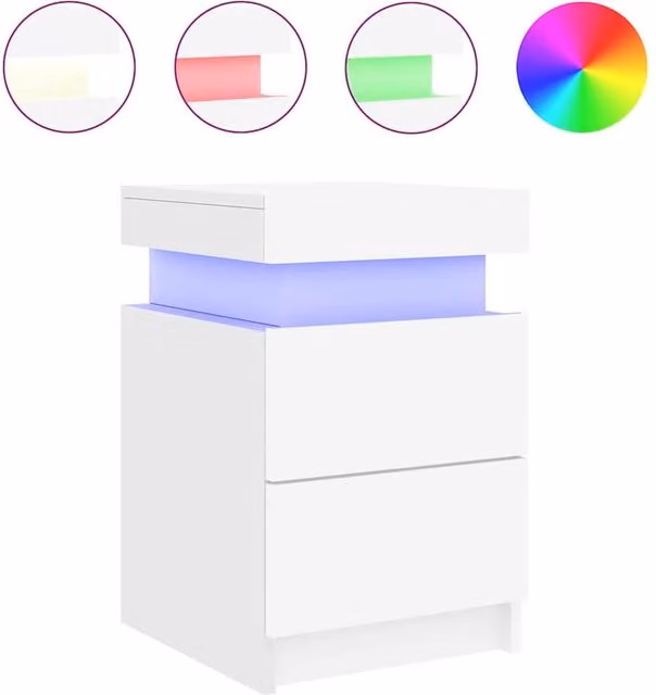 Berkfield Home Modern White Bedside Cabinet with Integrated LED Lighting W/D/H: 35 x 39 x 55 cm – 1