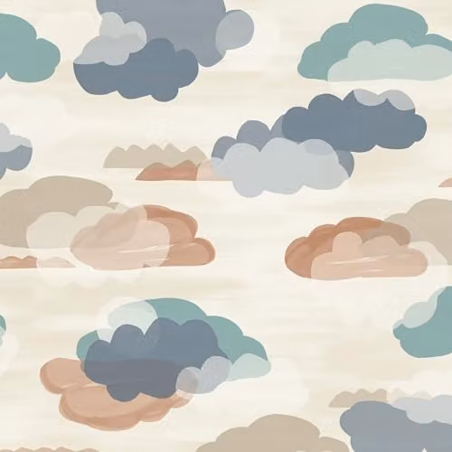 Grandeco Figari Fluffy Clouds Nursery Textured Wallpaper, Blue, Green and Beige