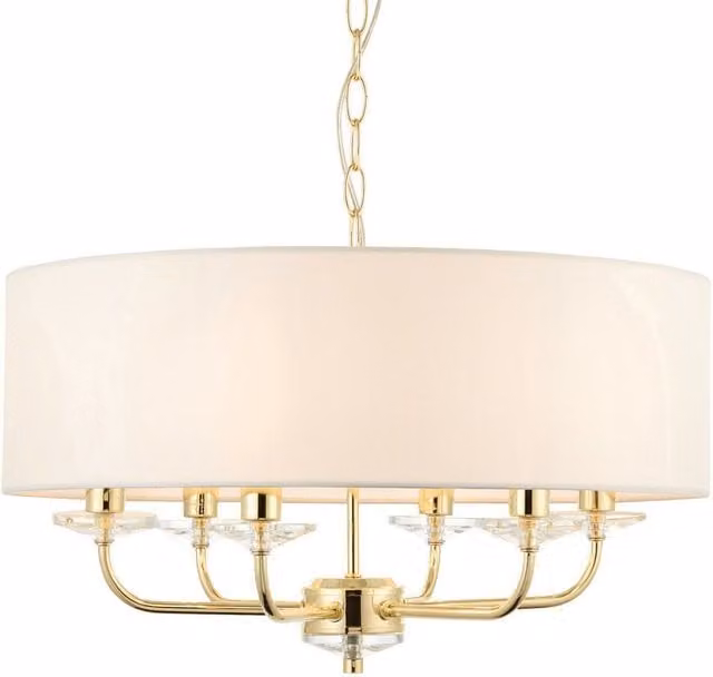 Loops 6 Bulb Multi Light Ceiling Pendant Chandelier in Brass and White – 1