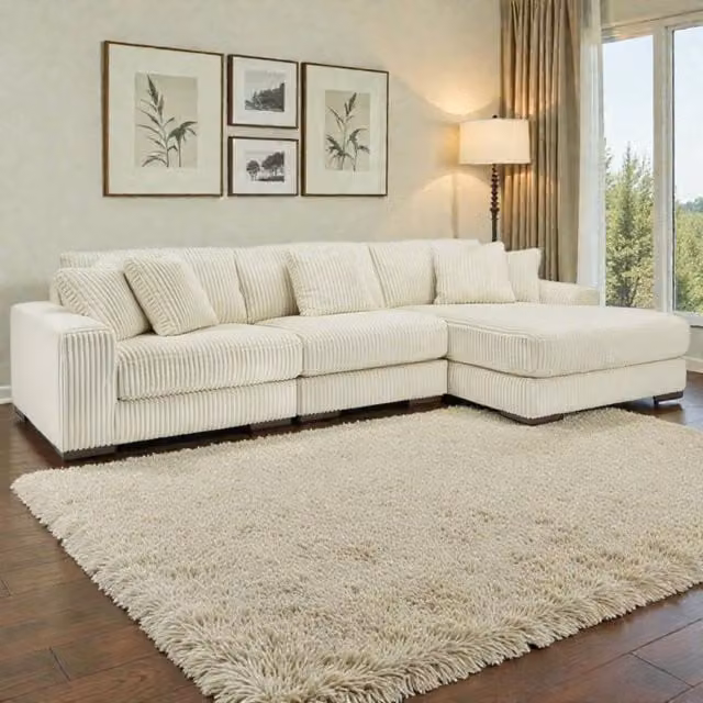 Snug Furniture Birmingham Ltd Jumbo Cord 3 Piece Modular L-Shape Sofa in Ivory – 1