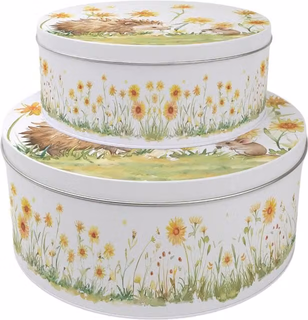 Purely Home Hedgehog and Mouse Round Cake Tin Set in Multicolour and White