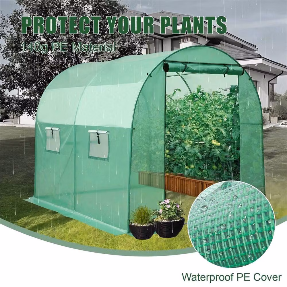 SPETLEK Green Galvanised Steel Polytunnel Walk-in Garden Greenhouse, W: 2.5 m, D: 2 m – 3