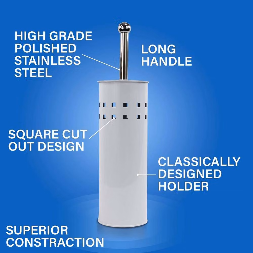Spetlek Freestanding Toilet Brush and Holder Set with Cover in White and Stainless Steel – 2