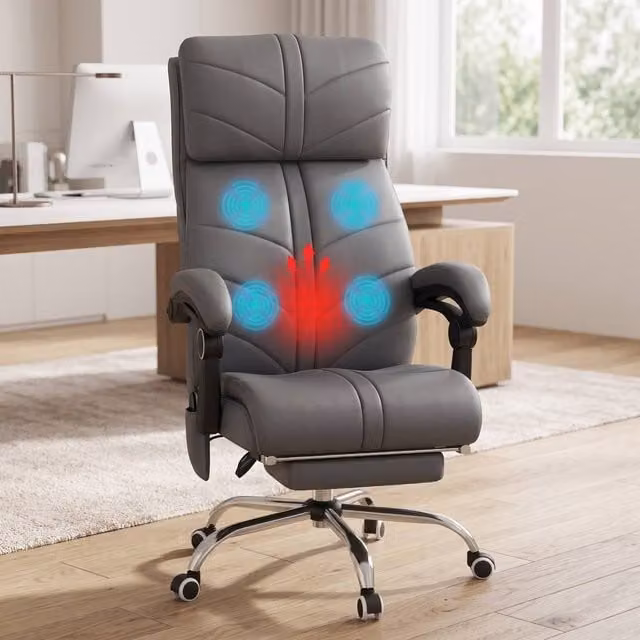 ERGOVEXA Grey High Back Vibration Massage Executive Office Chair with Headrest and Foot Ring