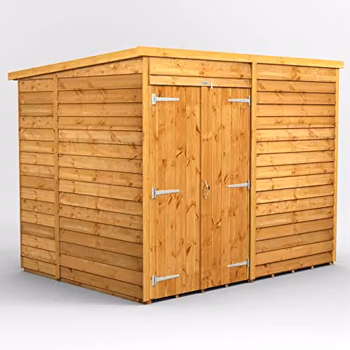 Powersheds Premium Pent Overlap Wooden Shed in Brown with Double Doors