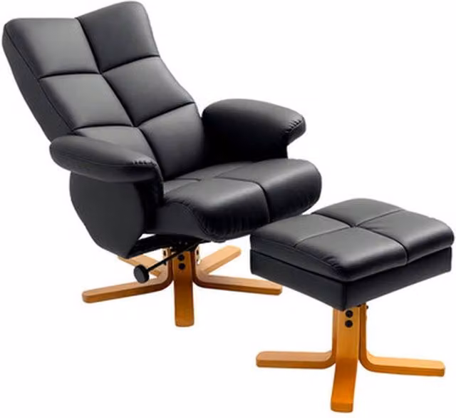 NESTLUNE Black PU Leather Recliner Chair and Footstool Set
