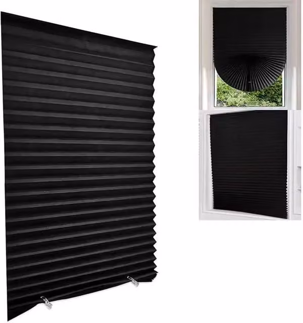 PAWNORA Blackout Pleated Blinds, Black, W: 90 cm, H: 150 cm – 1