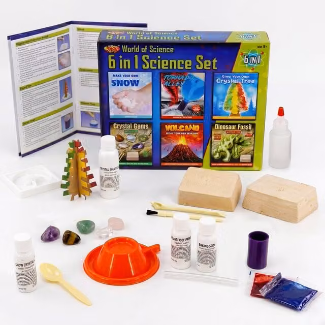 The Magic Toy Shop 6 in 1 Science Set Make Your Own Toy Kit in Red, White and Multicolour