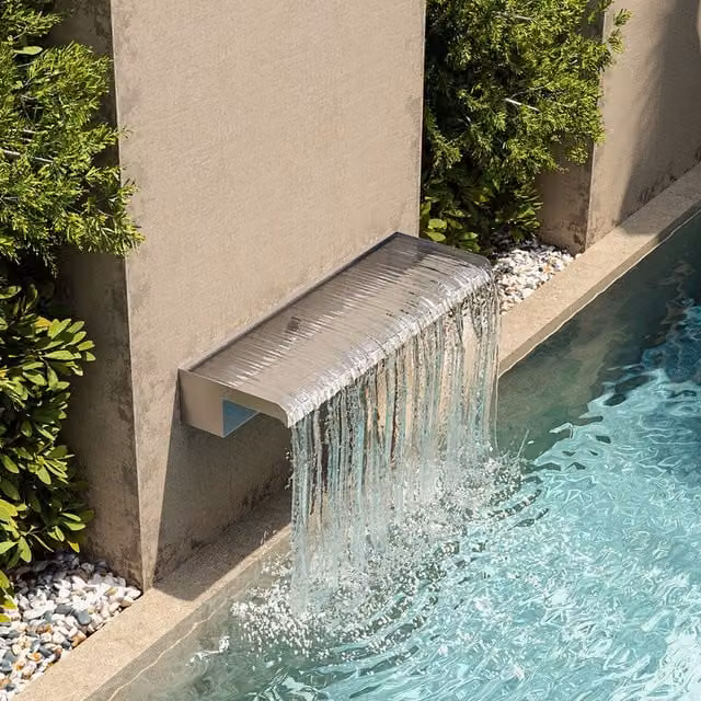 Livingandhome Stainless Steel Rectangular Garden Waterfall Spout and Cascade Wall Outlet in Silver, W: 60 cm, D: 20 cm