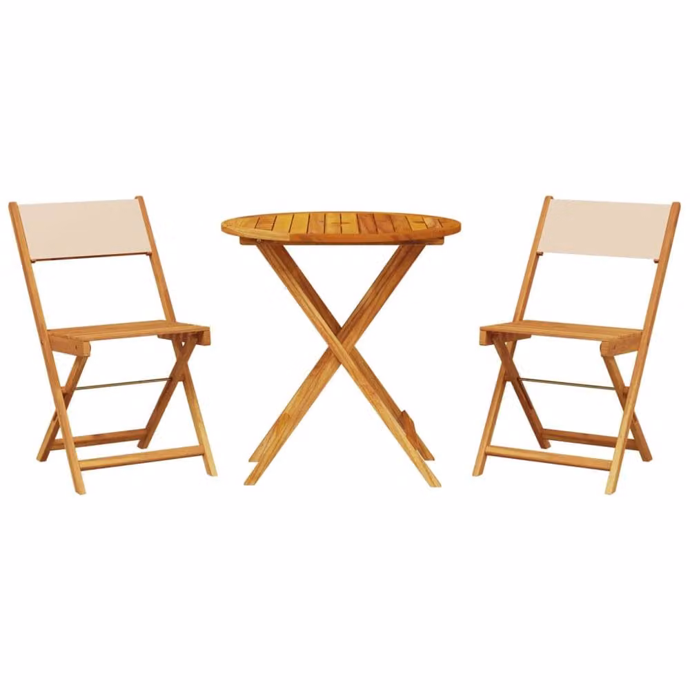 Berkfield Home 3 Piece Bistro Set in Beige Fabric and Acacia Solid Wood – 2