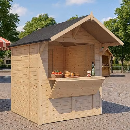Rowlinsons Bertilo Tongue and Groove Timber Market Stall in Natural Brown, W: 202 cm, D: 252 cm, H: 246 cm