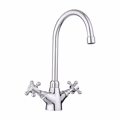 JASSFERRY Brass Kitchen Mixer Tap with Two Handles, Swivel Spout and Chrome Finish – 1