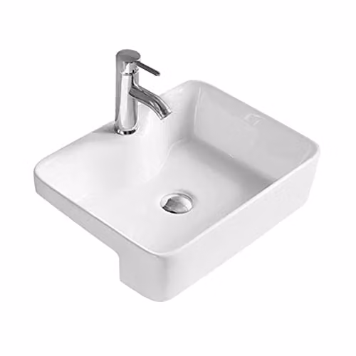 Hudson Reed NBV174 Modern Rectangular Semi-Recessed Ceramic Countertop Basin, White, W/D/H: 48.0 x 37.0 x 13.0 cm