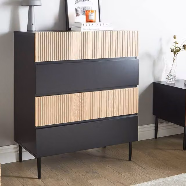 Wyld and Coco Black Ribbed Front 4-Drawer Chest of Drawers – 1