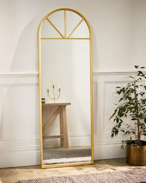 Dibor Vintage Style Gold Full Length Mirror with Rounded Arch, H 170 cm x W 60.5 cm – 1