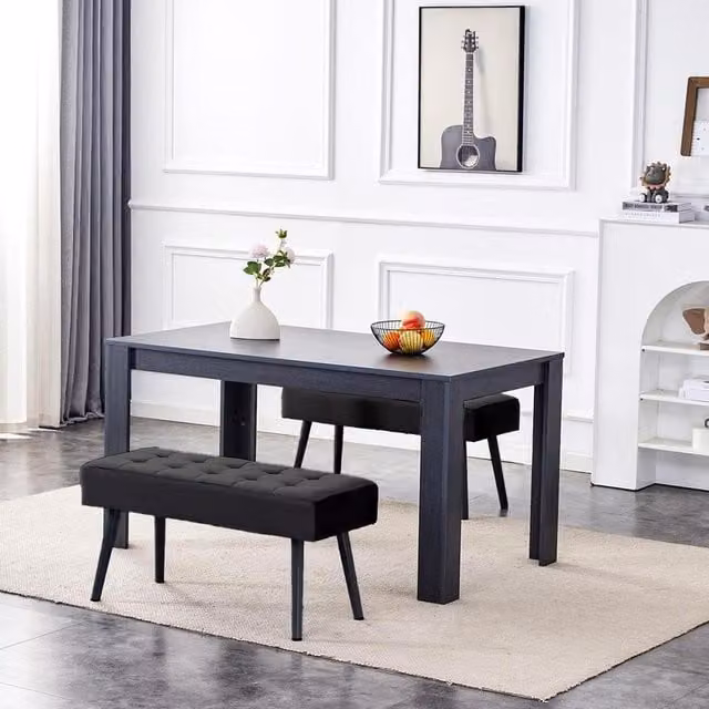 Kosy Koala Modern Rectangular Dining Set with Arrow Design Table and Benches in Grey and Black