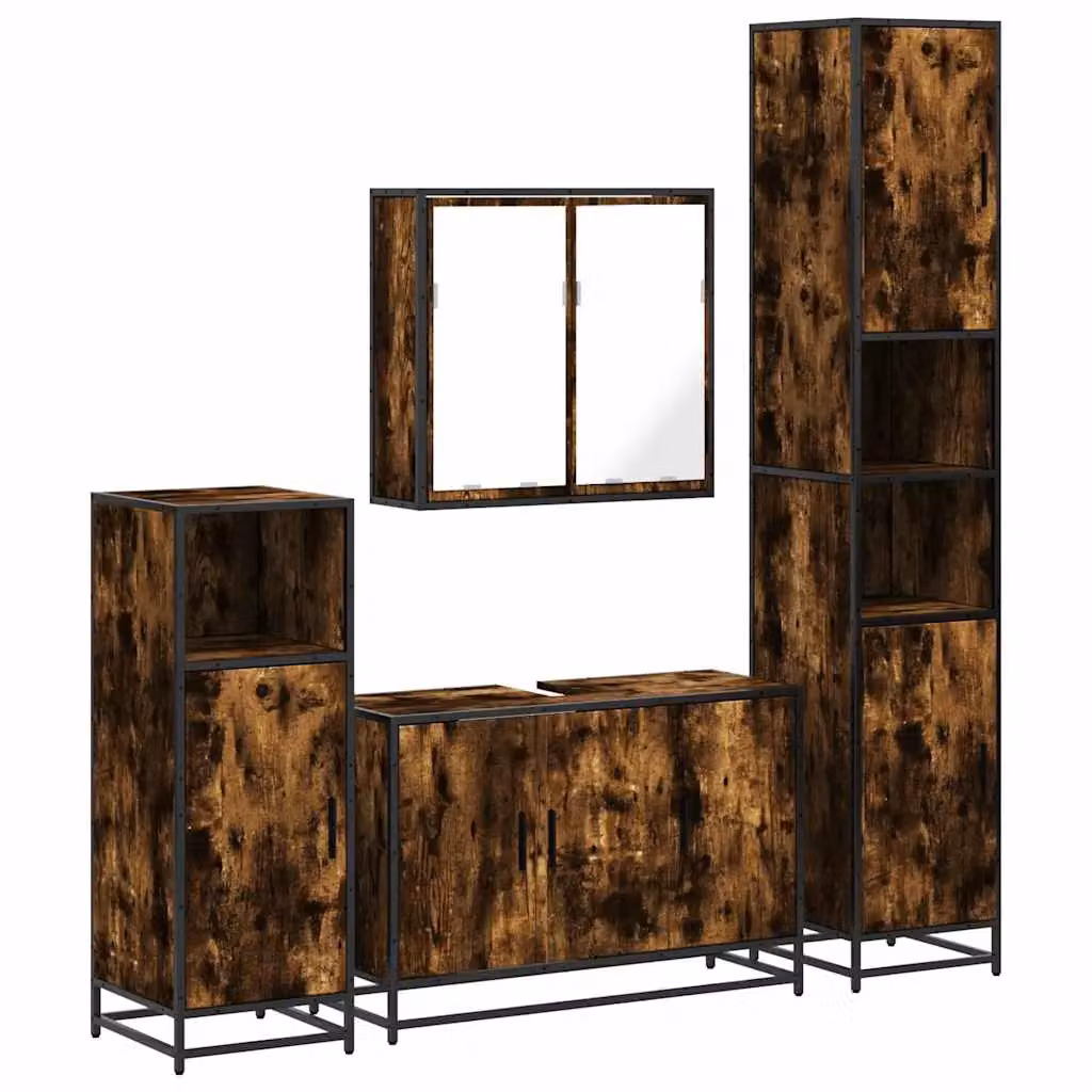 Berkfield Home 4-Piece Industrial Bathroom Furniture Set in Smoked Oak Brown – 2