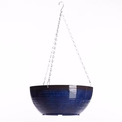 Garden Gear Ocean Blue Glazed Effect Hanging Basket with 50cm Three Way Metal Chain, Diameter: 35 cm