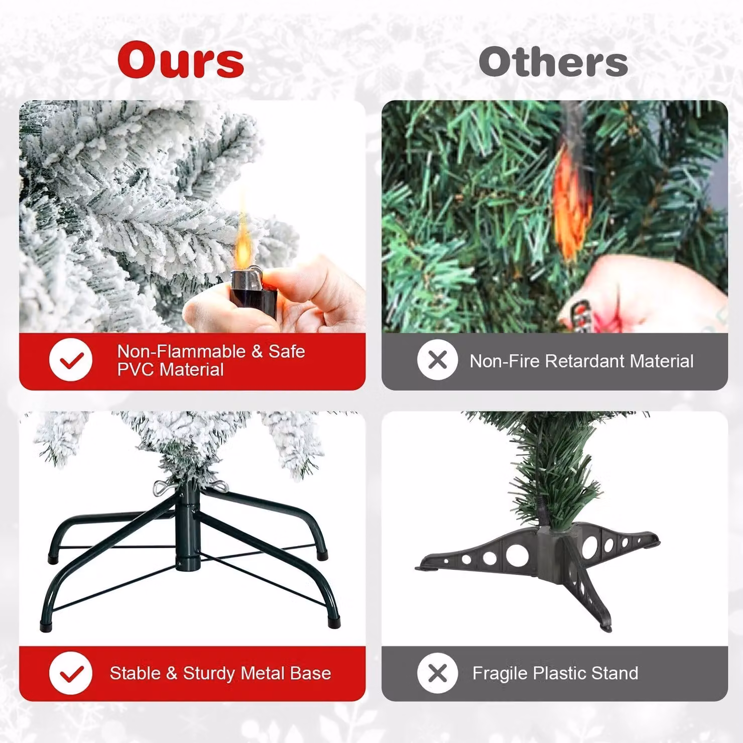 Gymax Snow Flocked Artificial Christmas Tree, Unlit Hinged Xmas Tree in Green – 4