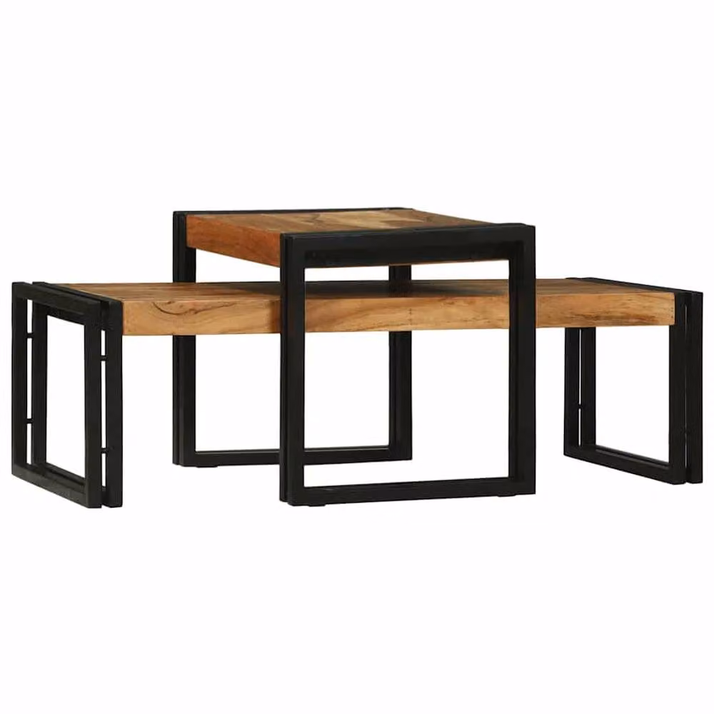 Berkfield Home 2 Piece Solid Acacia Wood Coffee Table Set in Brown – 2