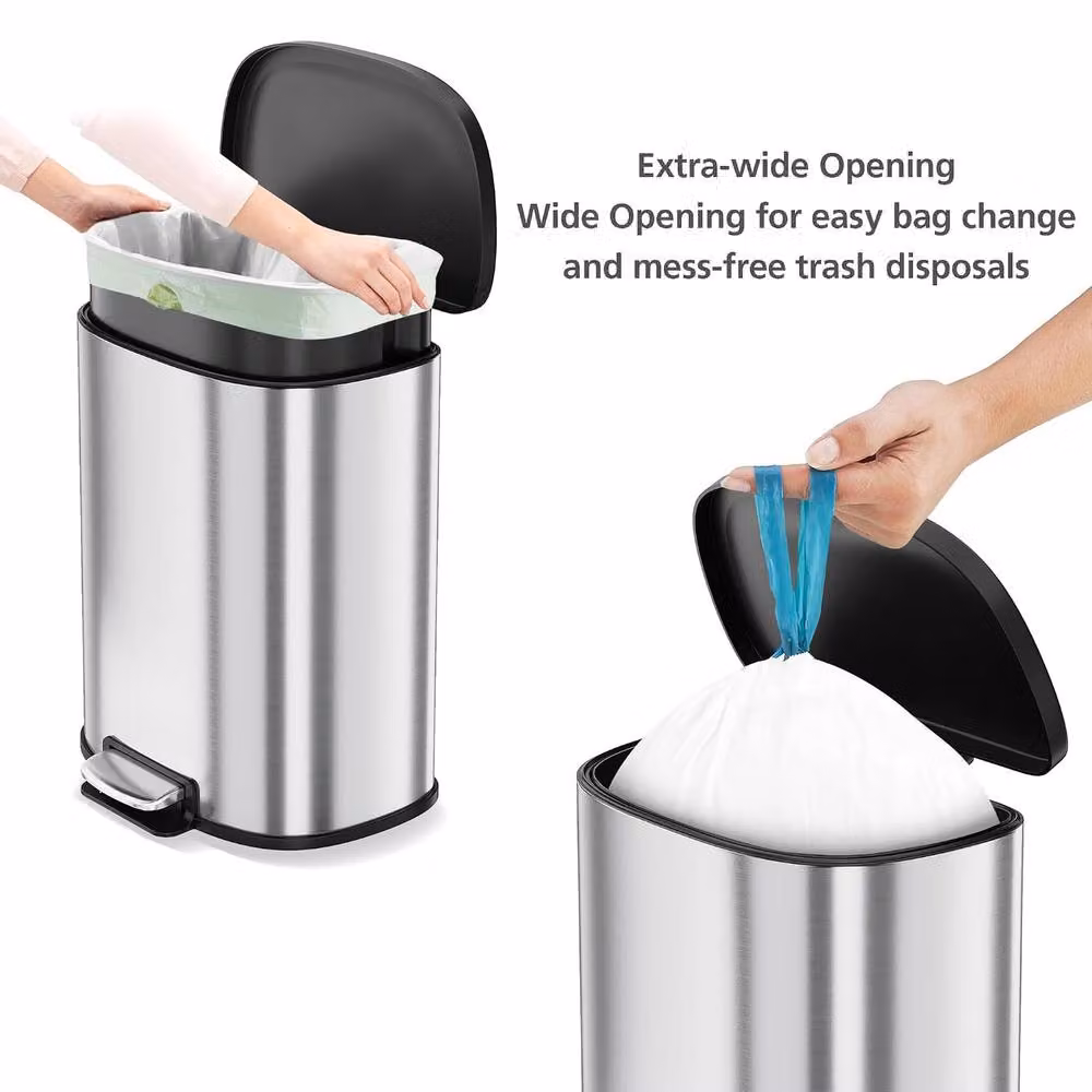 London Boutique 50L Stainless Steel Step Trash Can with Soft-Close Lid and Removable Inner Bucket, Silver – 3