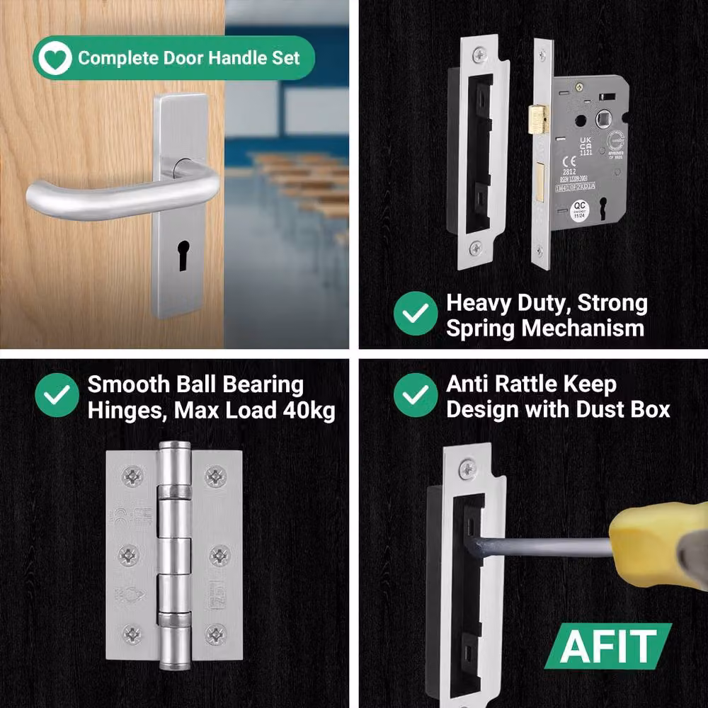 AFIT Satin Silver Stainless Steel Return to Door Lever Backplate with Key Lock and 64mm Hinge Kit, W/D/H: 150 x 150 x 150 mm – 2