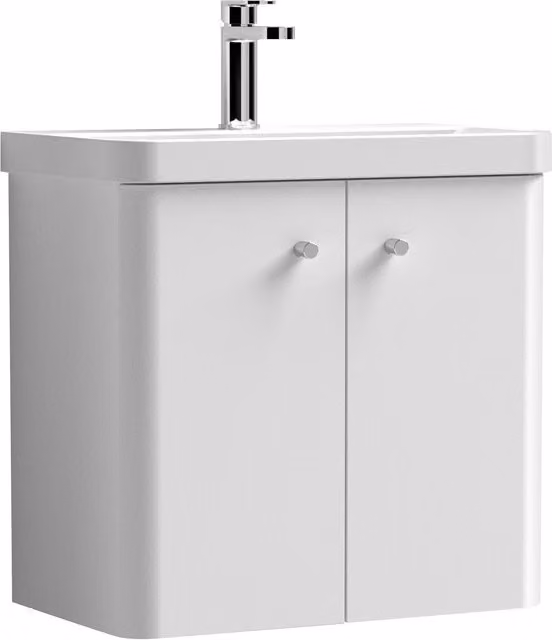Balterley Modern Wall Hung 2 Door Bathroom Vanity Unit with Basin, Gloss White, Width: 60.5 cm – 1