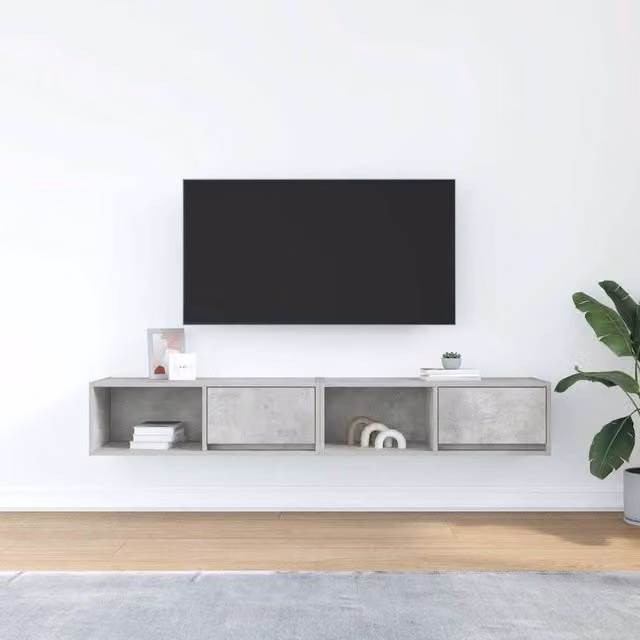 Berkfield Home Set of 2 Modern TV Cabinets in Concrete Grey, W/D/H: 80 x 31 x 25.5 cm – 1