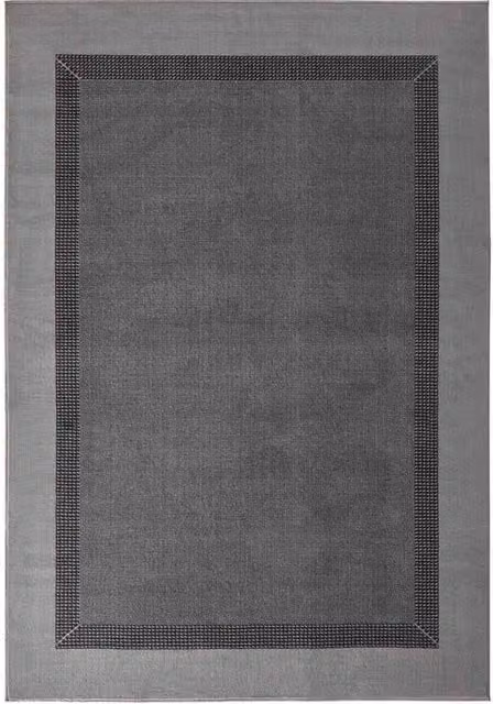 THE RUGS Designer Velours Band Grey Polypropylene Low Pile Runner, W: 80 cm, L: 500 cm