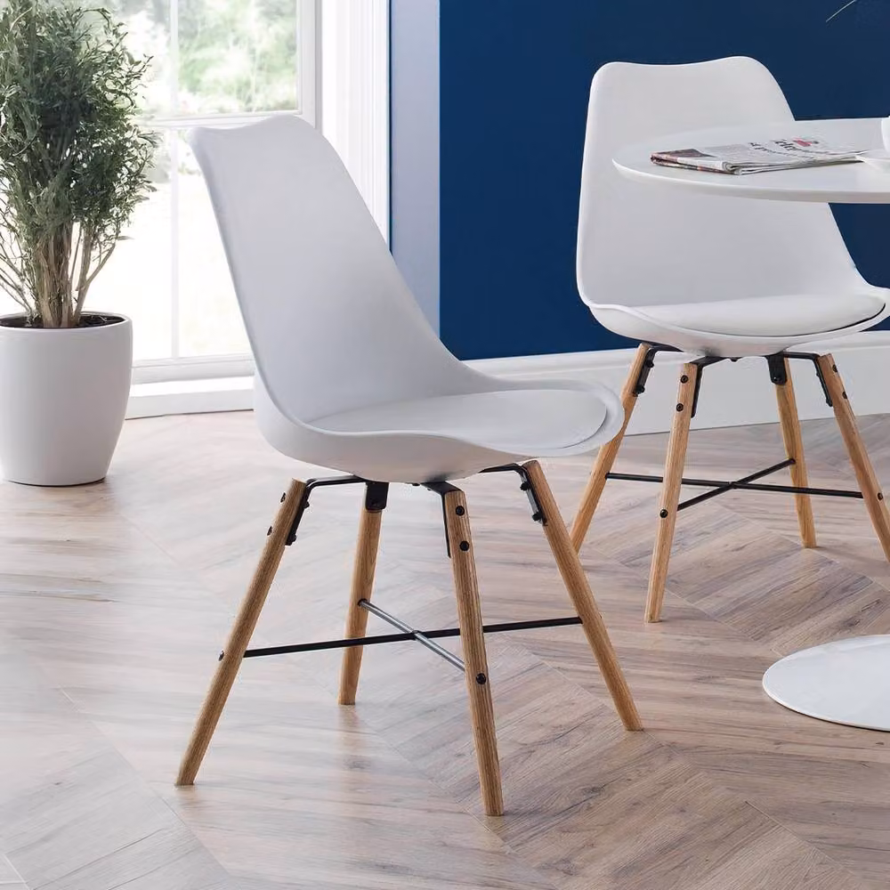 Cheshire Rosedale Set of 2 Elegant White Seat and Oak Legs Dining Chairs – 2