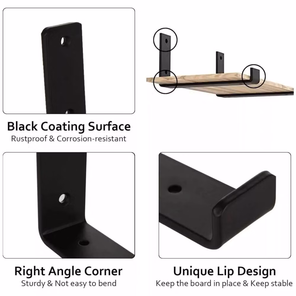 FLAVORA 8-Pack Industrial Steel Shelf Brackets for Scaffold Boards in Matt Black – 4