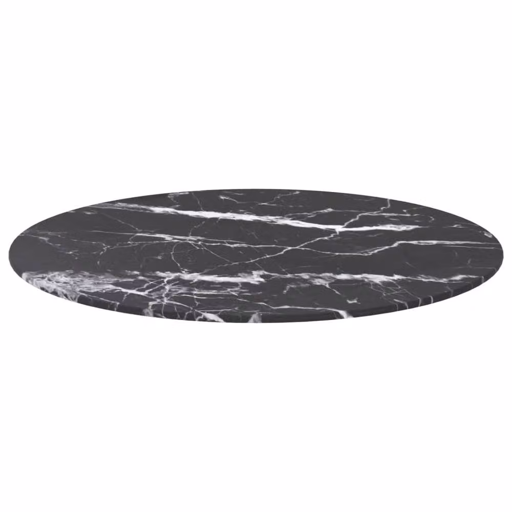 Berkfield Home Black Marble Design Tempered Glass Table Top, Diameter: 60 cm, Thickness: 0.8 cm – 2