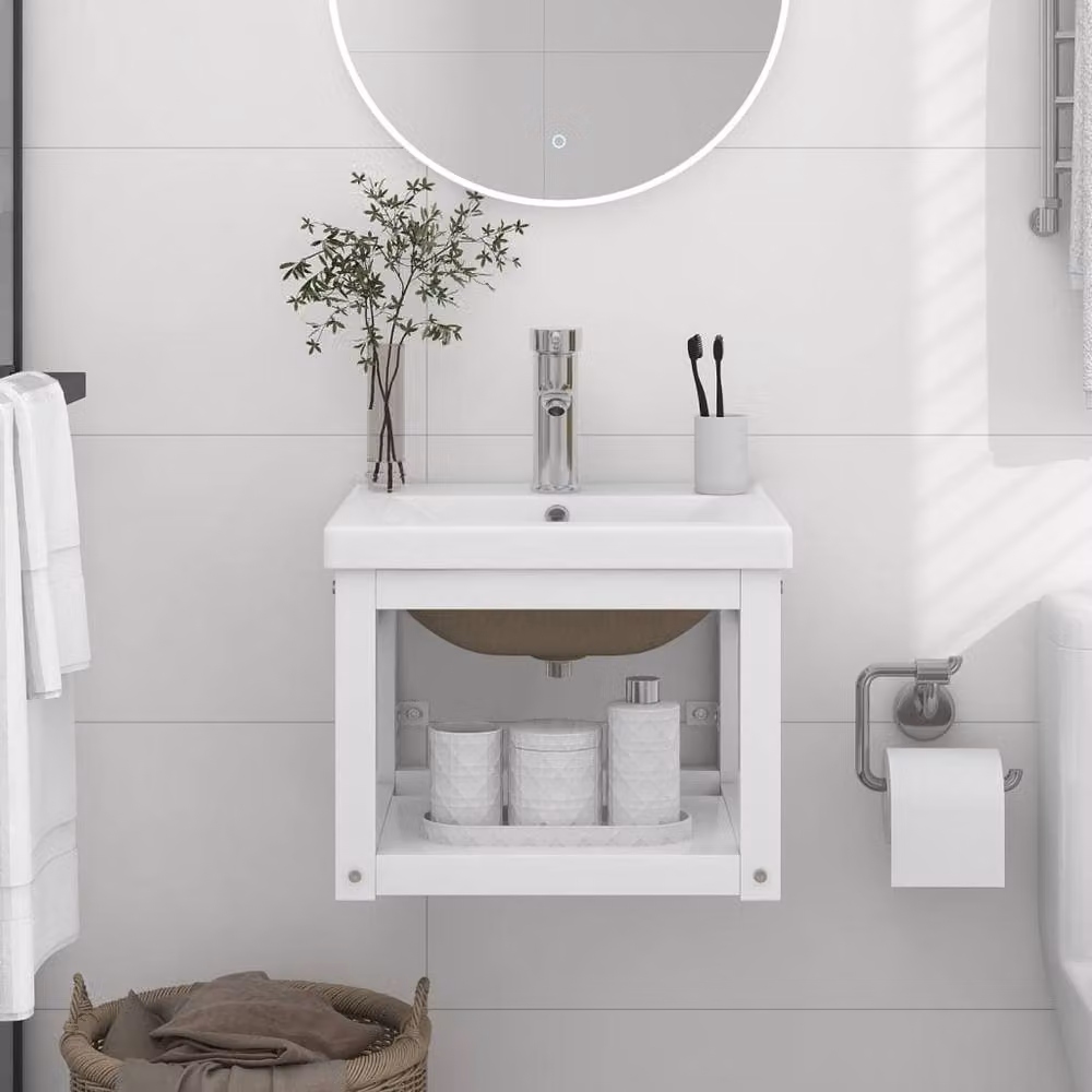 Berkfield Home Elegant White Iron Bathroom Washbasin Frame with Built-in Basin – 1