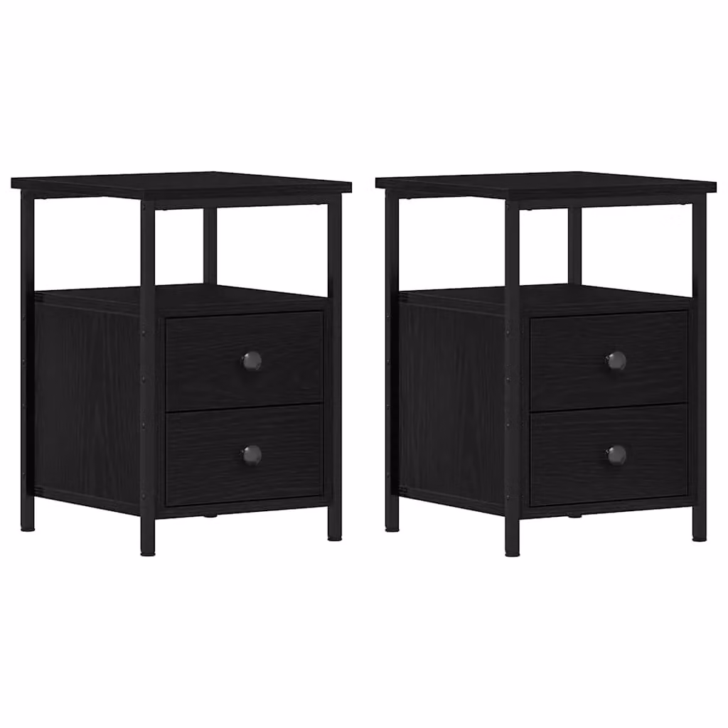 Berkfield Home Set of 2 Black Oak Bedside Cabinets, W/D/H: 34 x 35.5 x 50 cm – 2