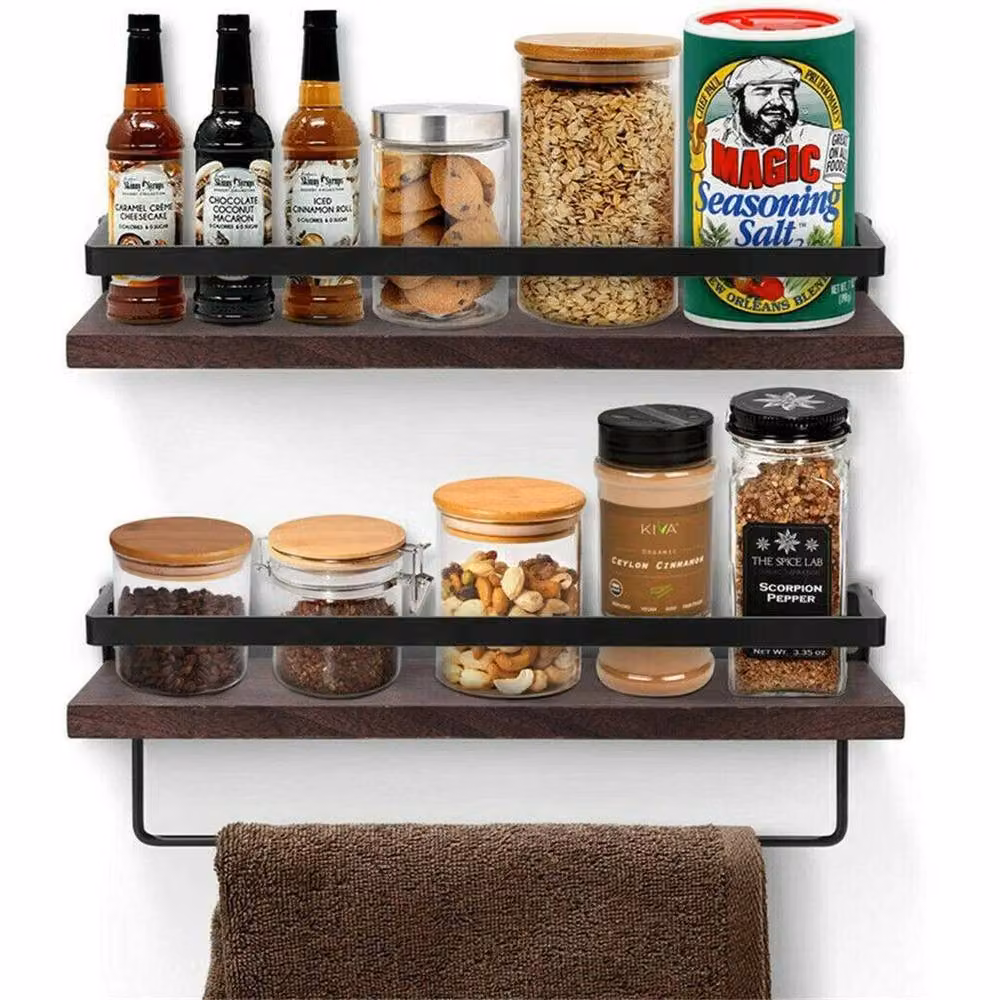Kelvenix Set of 2 Brown Industrial Pine Wood Floating Shelves – 5