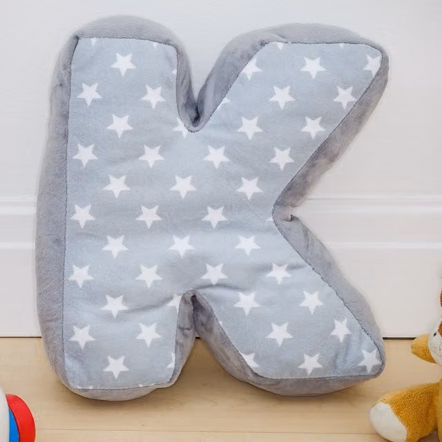 Replicushion Alphabet Letter K Cushion in Grey and White with Stars