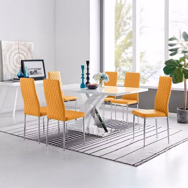 FurnitureboxUK Atlanta Modern Rectangular High Gloss White Dining Table and 6 Milan Chairs Set in Yellow – 1