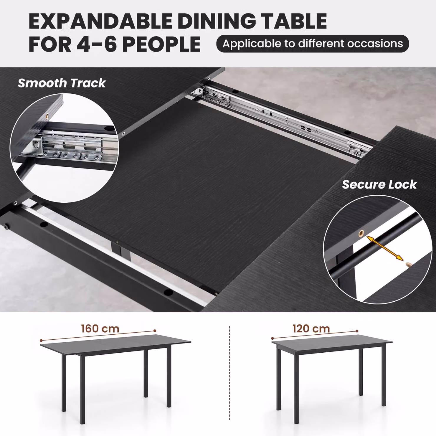 Costway Extendable Dining Table Set with 2 Benches in Black – 6