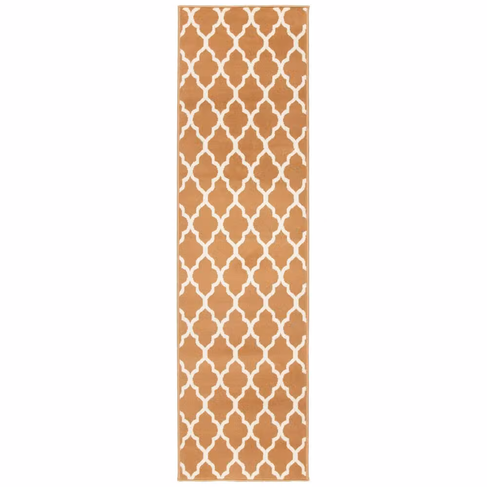 Bravich LTD Modern Trellis Hallway Runner Rug, Non-Slip Low Pile Geometric Carpet in Light Beige, W: 60 cm, L: 300 cm – 2