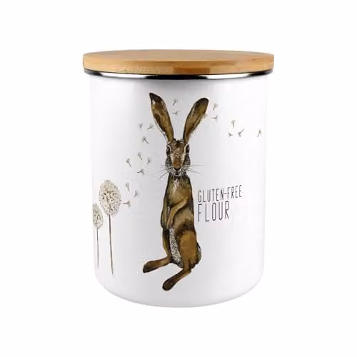 Purely Home Floral Enamel Flour Canister with Bamboo Lid in Brown and White