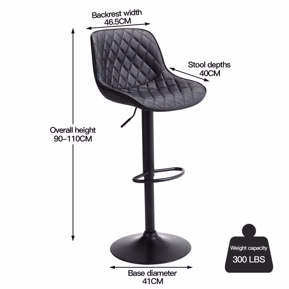 SPETLEK Set of 2 Adjustable Gas Lift Bar Stools in Black Metal – 2