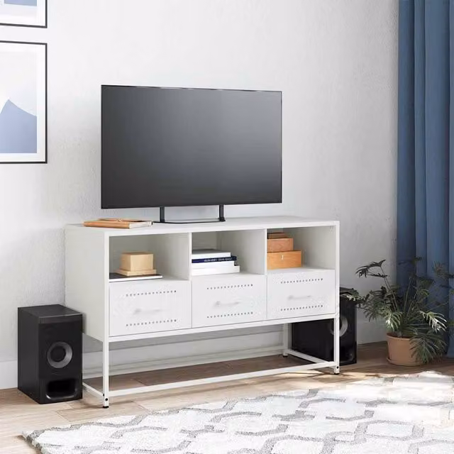 Berkfield Home Modern White Steel TV Cabinet W/D/H: 100.5 x 39 x 60.5 cm