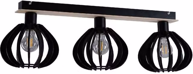 Netlighting Nicoleta Modern Adjustable Ceiling Spotlight Bar in Black and Wood, 62 cm, 3x E27