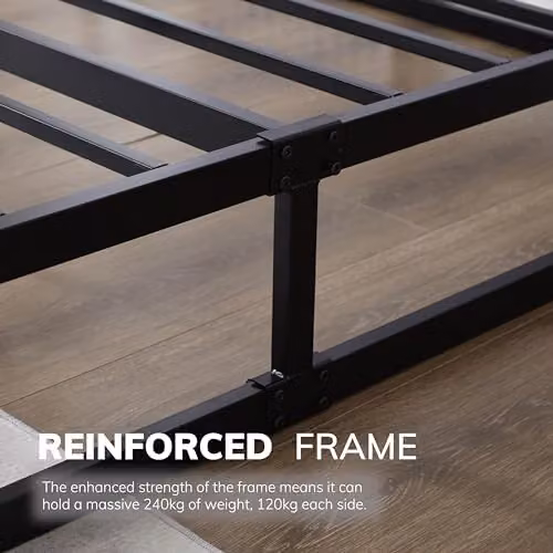 House Of Home Black Metal King Platform Bed Frame with Under Bed Storage Space, W/D/H: 180 x 200 x 40 cm – 7