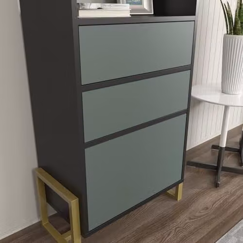 DECOROTIKA Utopia Bookcase with 3 Cabinets and 2 Shelves, Black and Green, W/D/H: 60.0 x 33.0 x 137.0 cm – 3